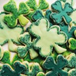 Decorated cookies of shamrocks in varied shades of green