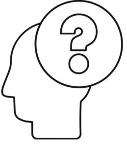 Line drawing of big question mark filling a person's head when wondering about starting a cookie business