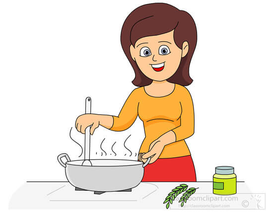 Cartoon image of friendly mom stirring a pot on the stove