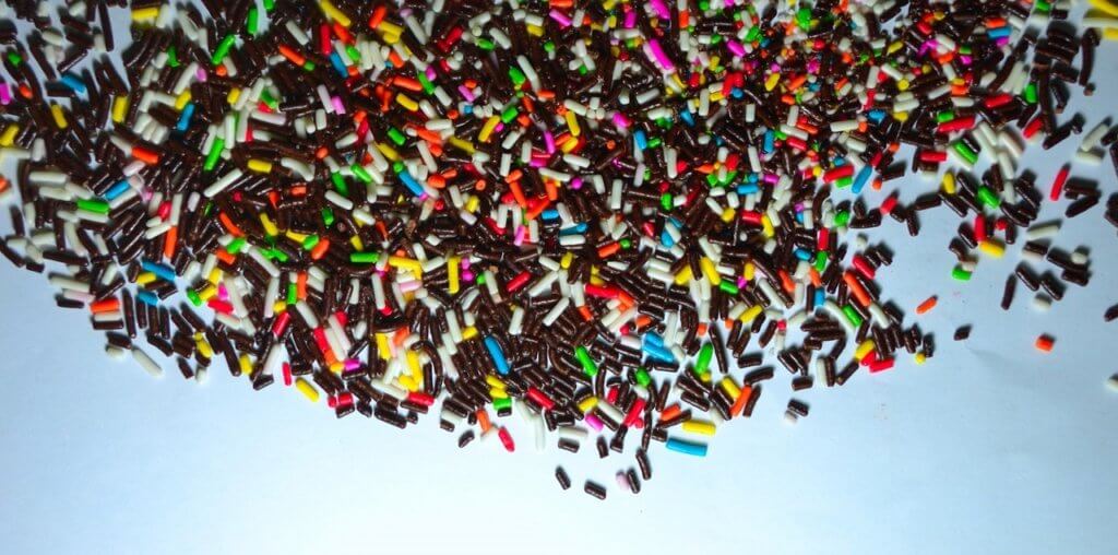 Pile of multi colored sprinkles used in home cookie business