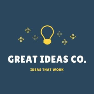 Dark navy blue, yellow & white logo for Great Ideas Co.