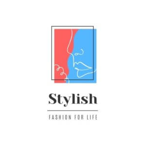 Logo with white background & red / blue abstract visual reading Stylish Fashion