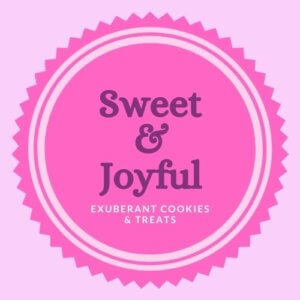 A logo revised to fuschia and pink colors and now reading Sweet & Joyful