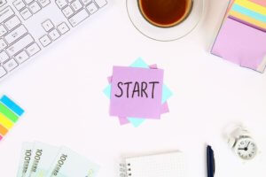 Post it note message that says "Start" to encourage your new cookie business